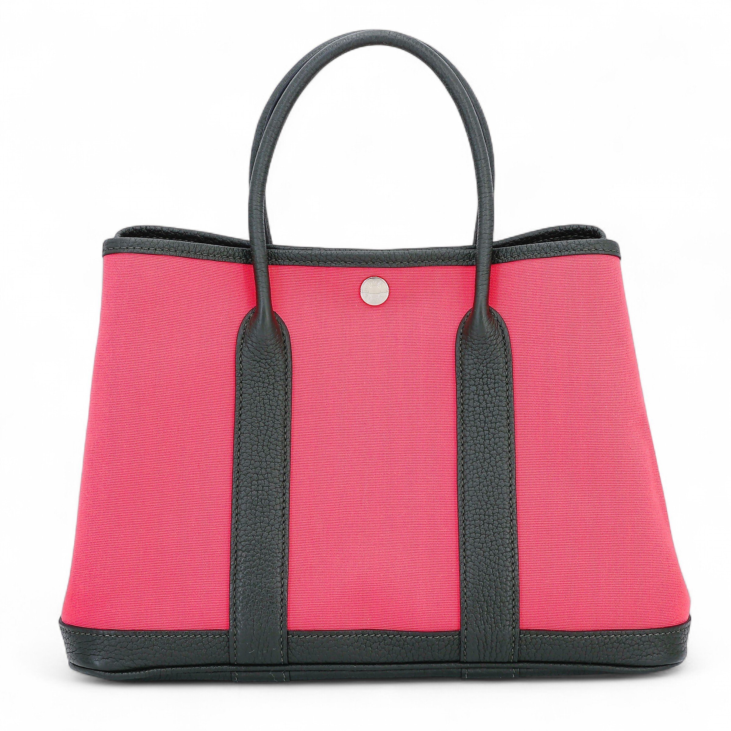 Hermes Excellent ( Rank SA ) HERMÈS Garden Party TPM Rose Azalee (8W) Vert Fonce (67) Canvas Negonda Palladium hardware A (2017)