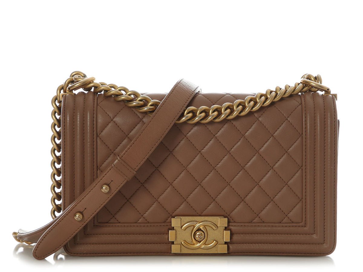 Chanel Old Medium Brown Quilted Lambskin Boy Bag