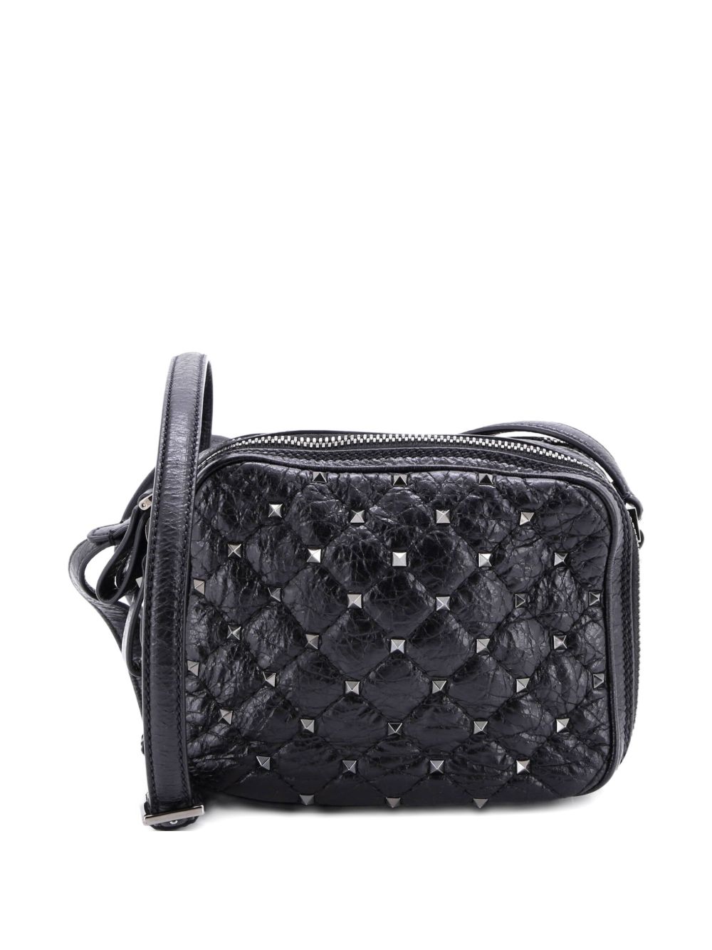 Rockstud Double Zip Camera Bag Quilted Crackled Leather crossbody bag