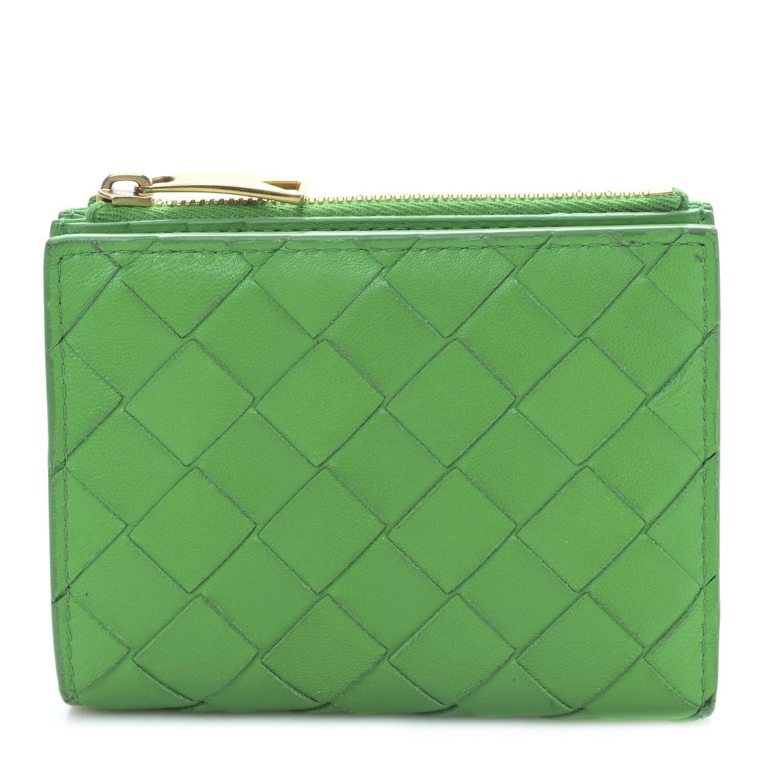 Bottega Veneta Nappa Intrecciato Bifold Zip Wallet Grass
