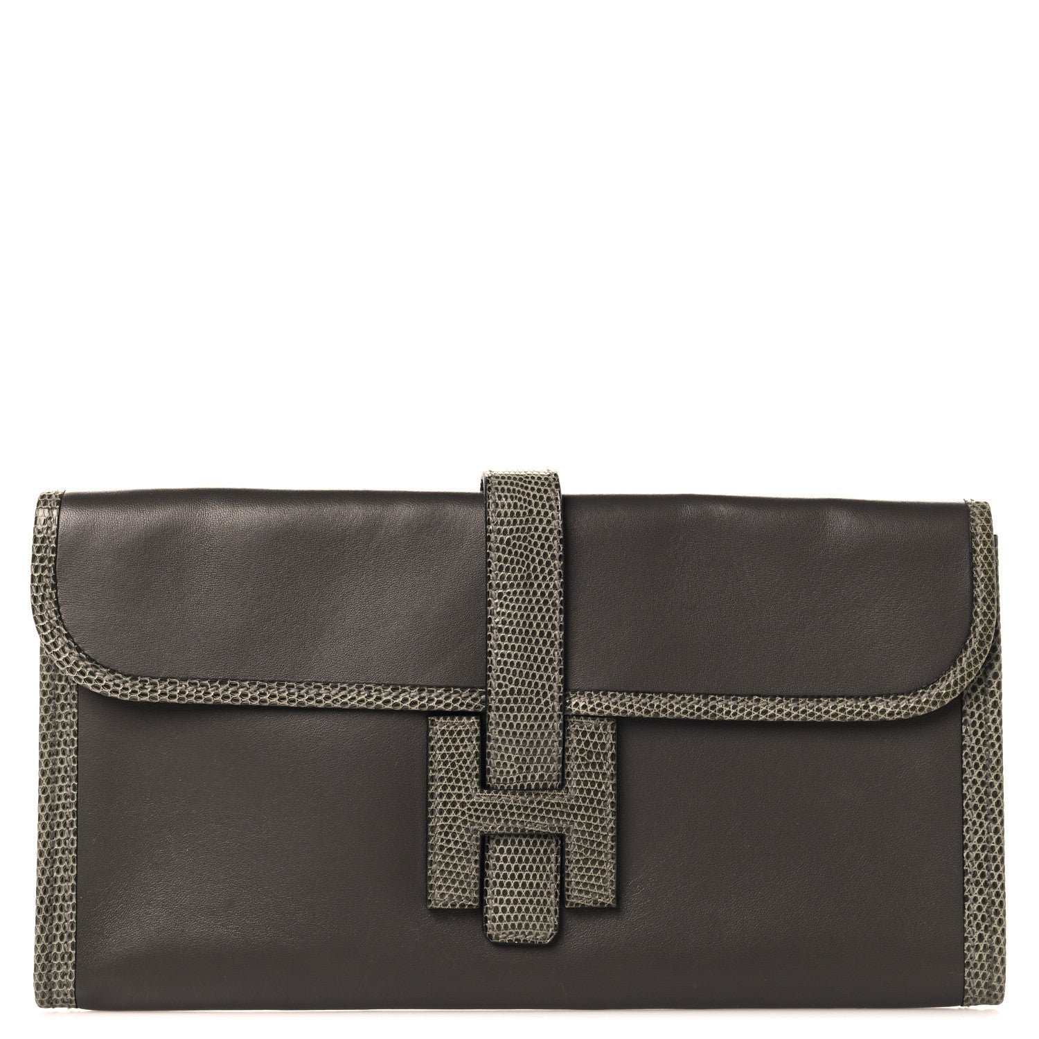 Hermes Swift Lizard Jige Elan Touch 29 Clutch Etain Ombre
