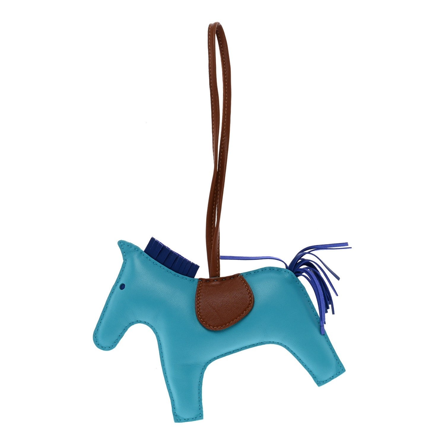 Hermes Milo Lambskin Grigri Rodeo Horse Bag Charm GM Bleu Azteque Bleu Electrique Fauve