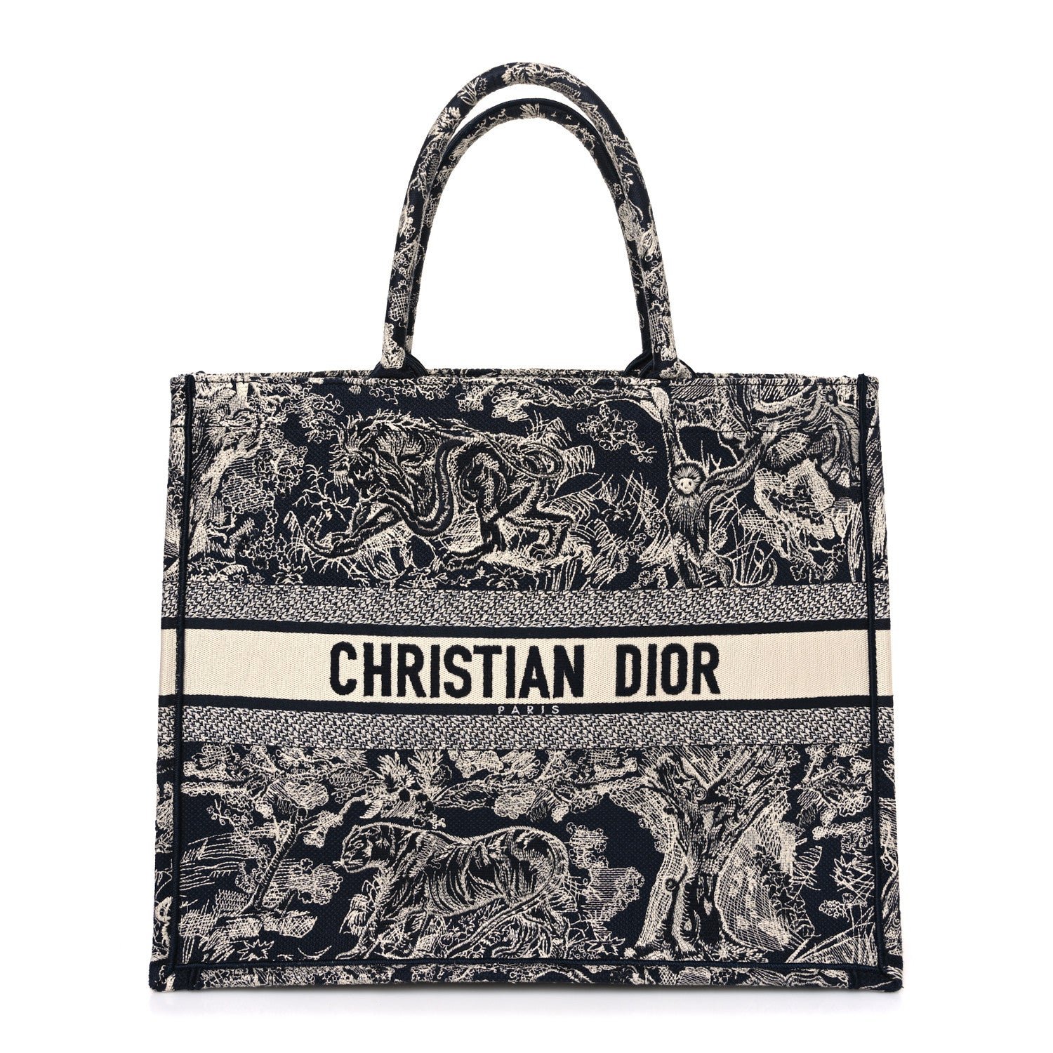 Christian Dior Canvas Embroidered Large Dioriviera Toile De Jouy Reverse Book Tote Blue
