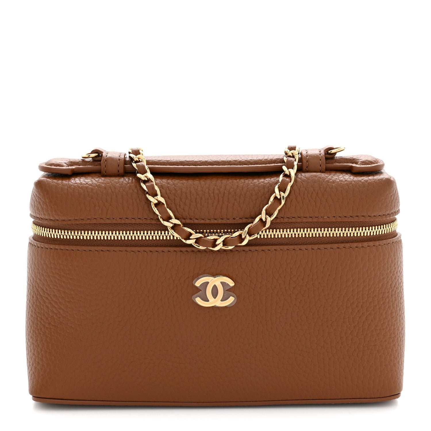 Grained Calfskin Small Supple Trapeze Vanity With Chain Camel