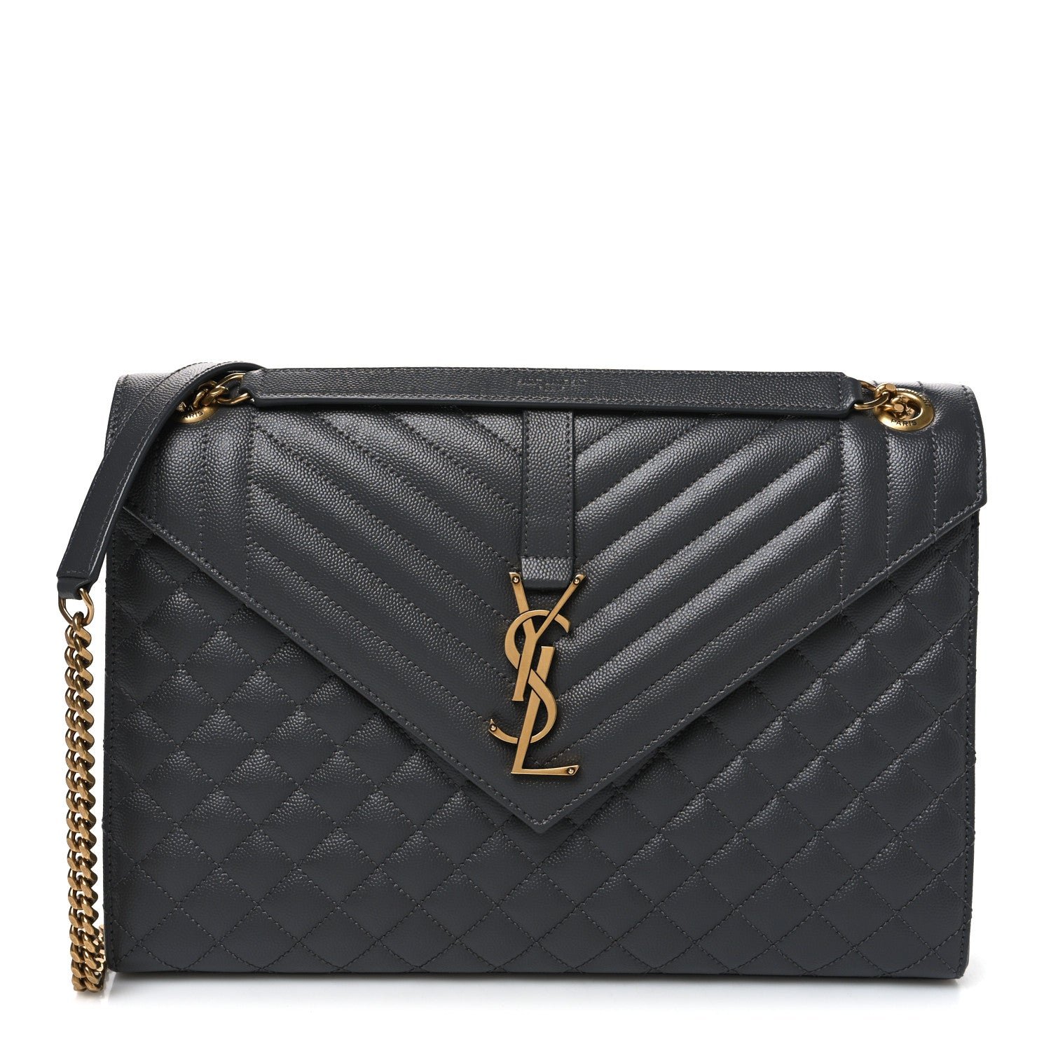 Saint Laurent Grain De Poudre Textured Mixed Matelasse Triquilt Large Monogram Satchel Anthracite