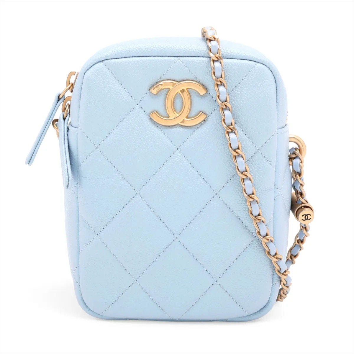 Chanel Matelasse Caviar Skin Chain Shoulder Bag Blue Gold Metal Fittings random