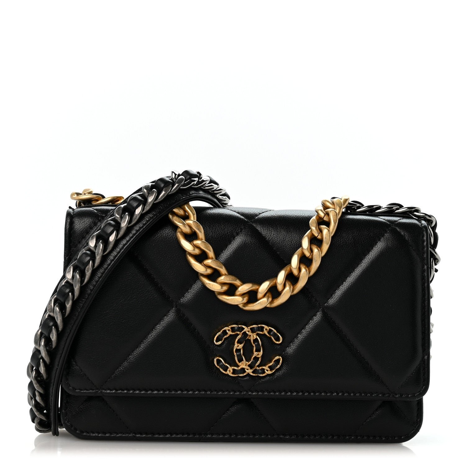 Chanel Lambskin Quilted Chanel 19 Wallet On Chain WOC Black