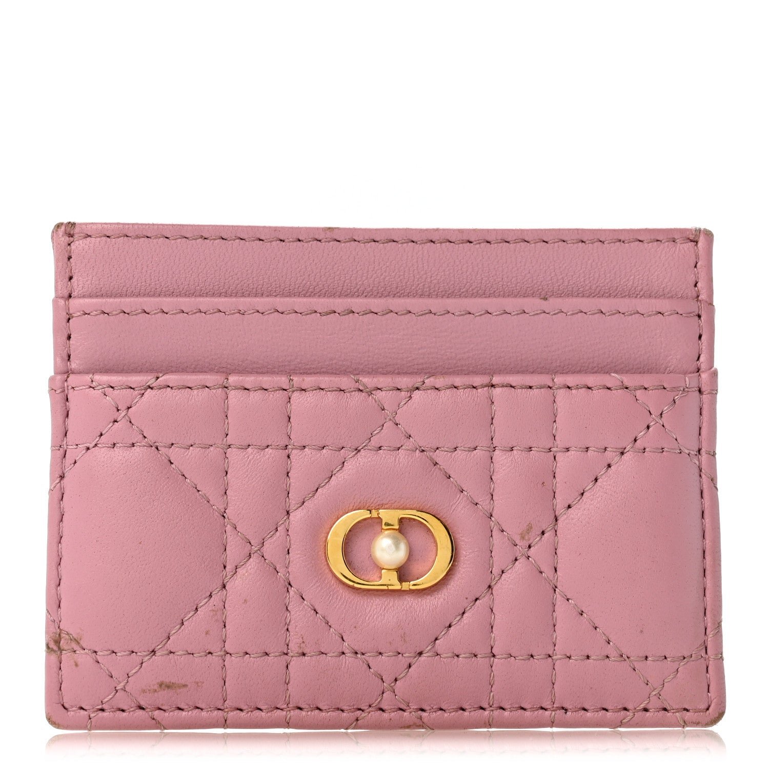 Christian Dior Lambskin Pearl Cannage Dior Jolie Freesia Card Holder Pink
