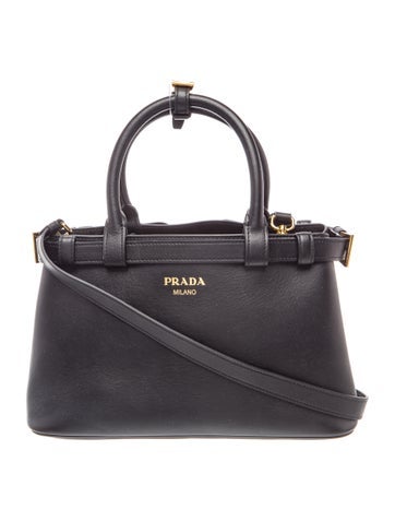 Prada Saffiano Lux Leather Buckle Handbag with Double Belt Small