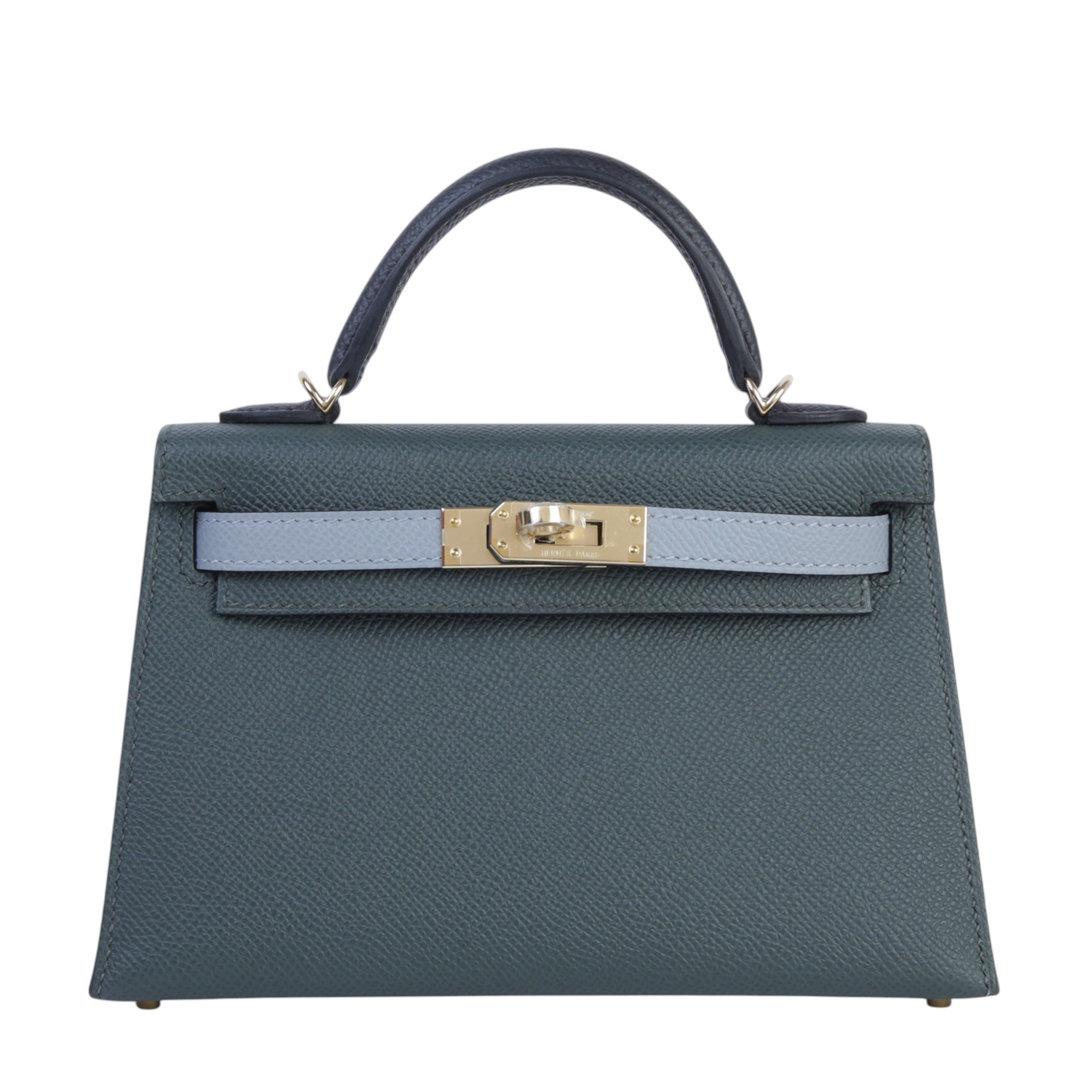 Hermes Brand New ( Rank N ) HERMÈS Mini Kelly II Vert Mangrove (Q0) Gris Pantin (P0) Noir (89) Epsom Permabrass hardware K (2025)