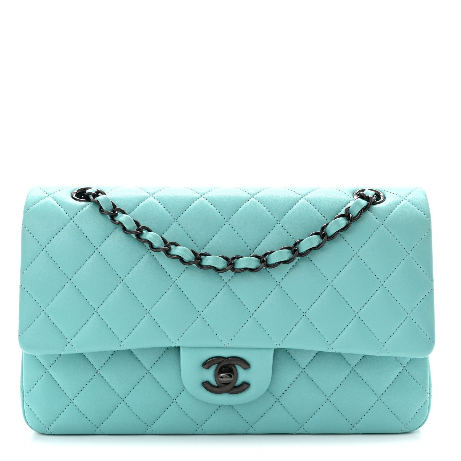 Chanel Lambskin Quilted Medium Double Flap Light Blue