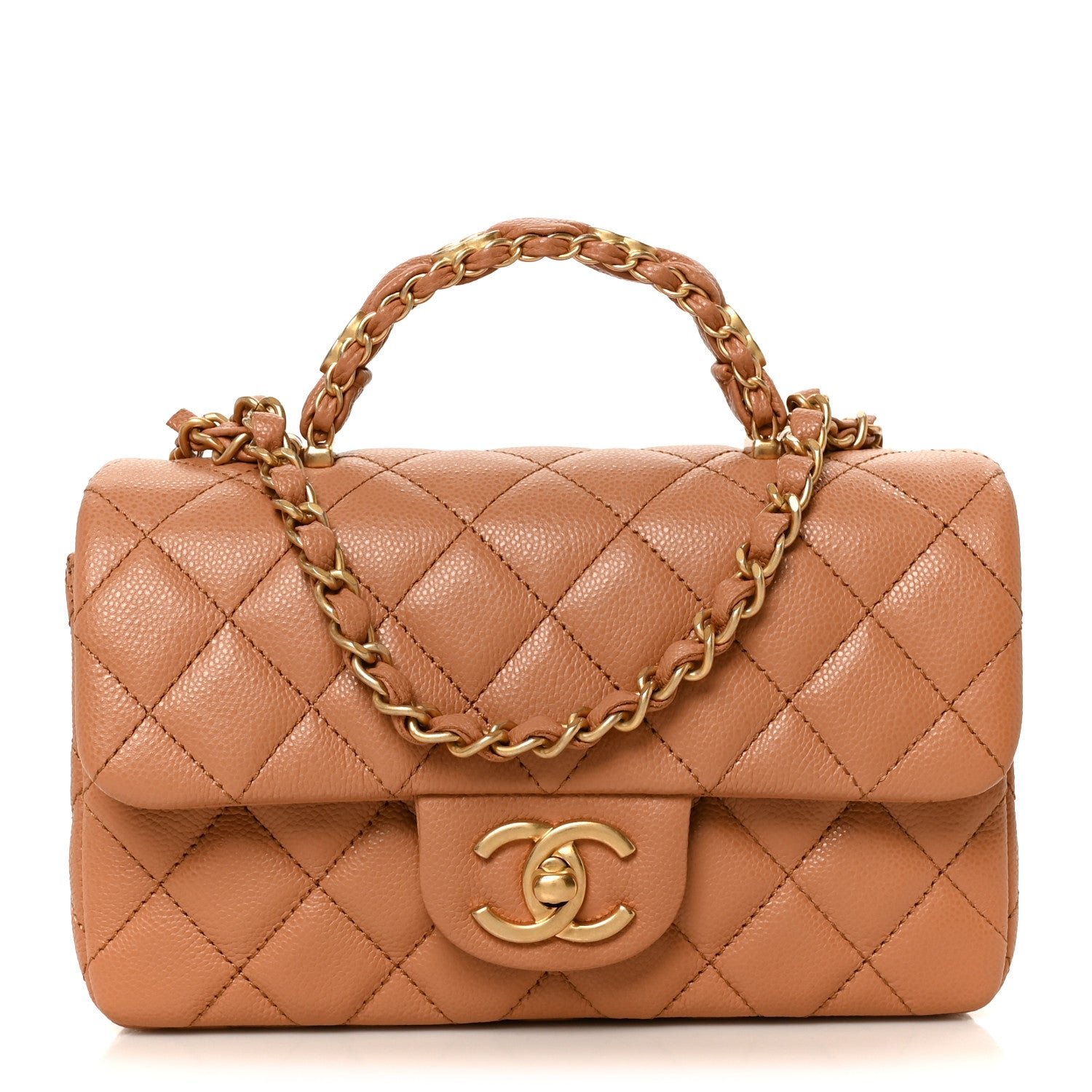 Chanel Caviar Quilted Mini Handy CC Flap Camel