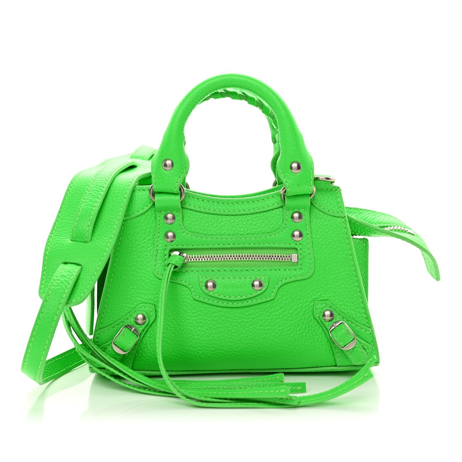 Balenciaga Balenciaga Grained Calfskin Neo Classic Silver Hardware Nano City Crossbody Fluo Green