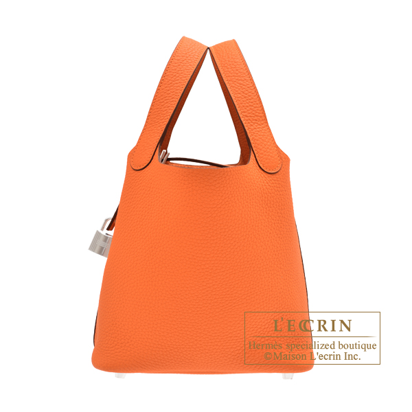Hermes Picotin Lock bag 18/PM Orange Clemence leather Silver hardware