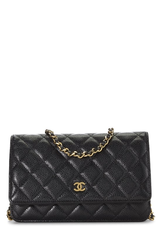 Black Quilted Caviar Classic Wallet on Chain (WOC)
