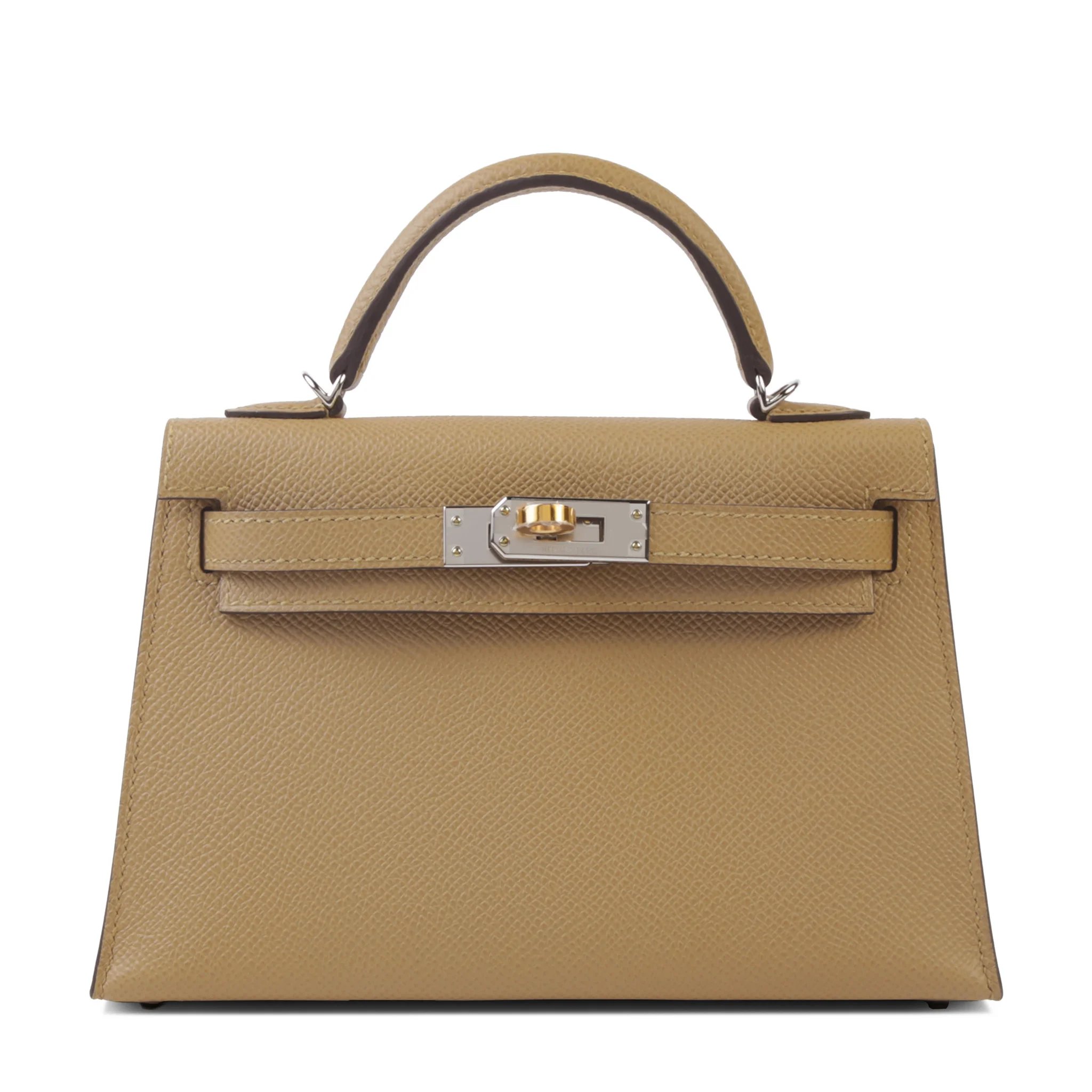 Unused ( Rank NS ) HERMÈS Mini Kelly II Poussiere (1C) Epsom Electrum hardware W (2024)