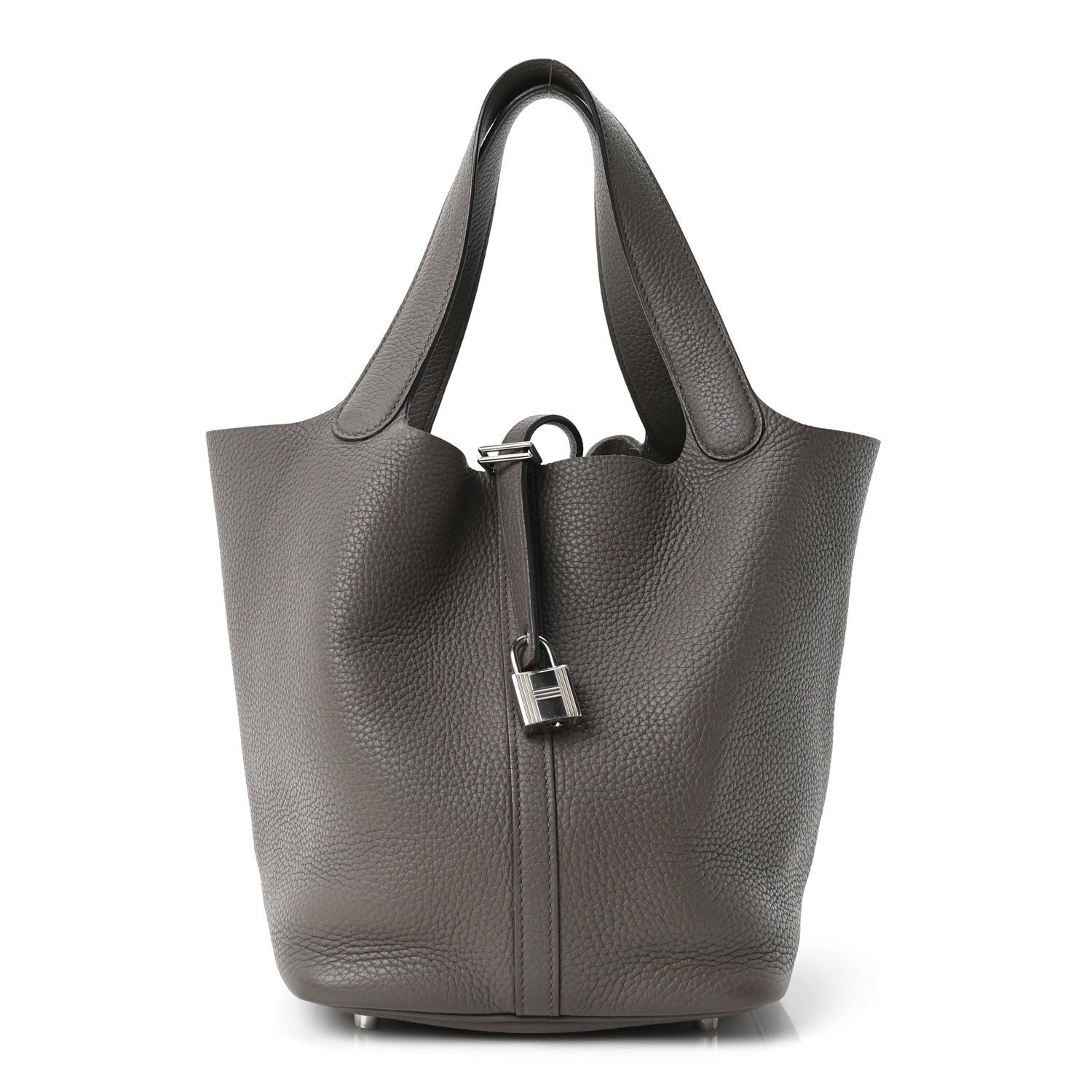 Hermes Taurillon Clemence Picotin Lock 22 MM Gris Asphalte
