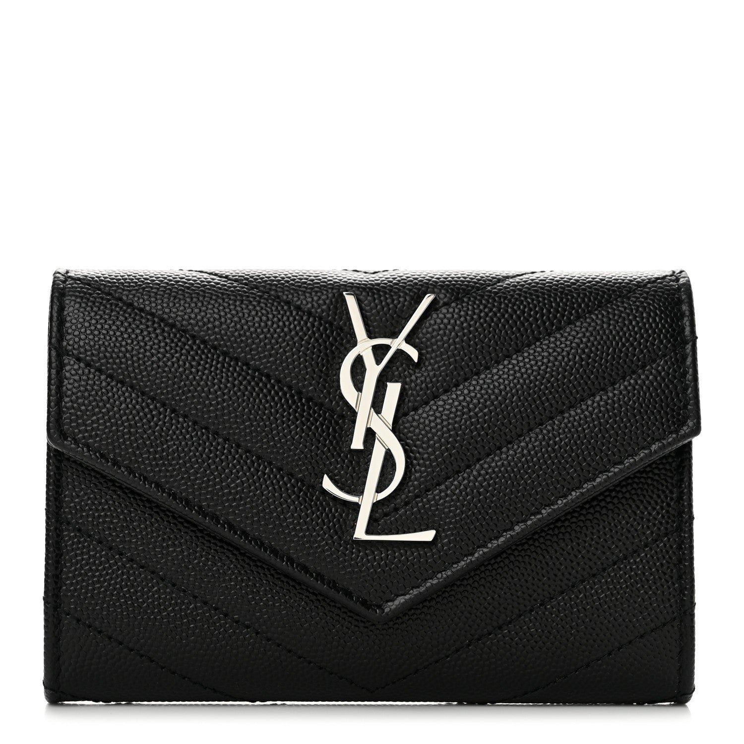 Saint Laurent Grain De Poudre Matelasse Chevron Small Monogram Envelope Wallet Black