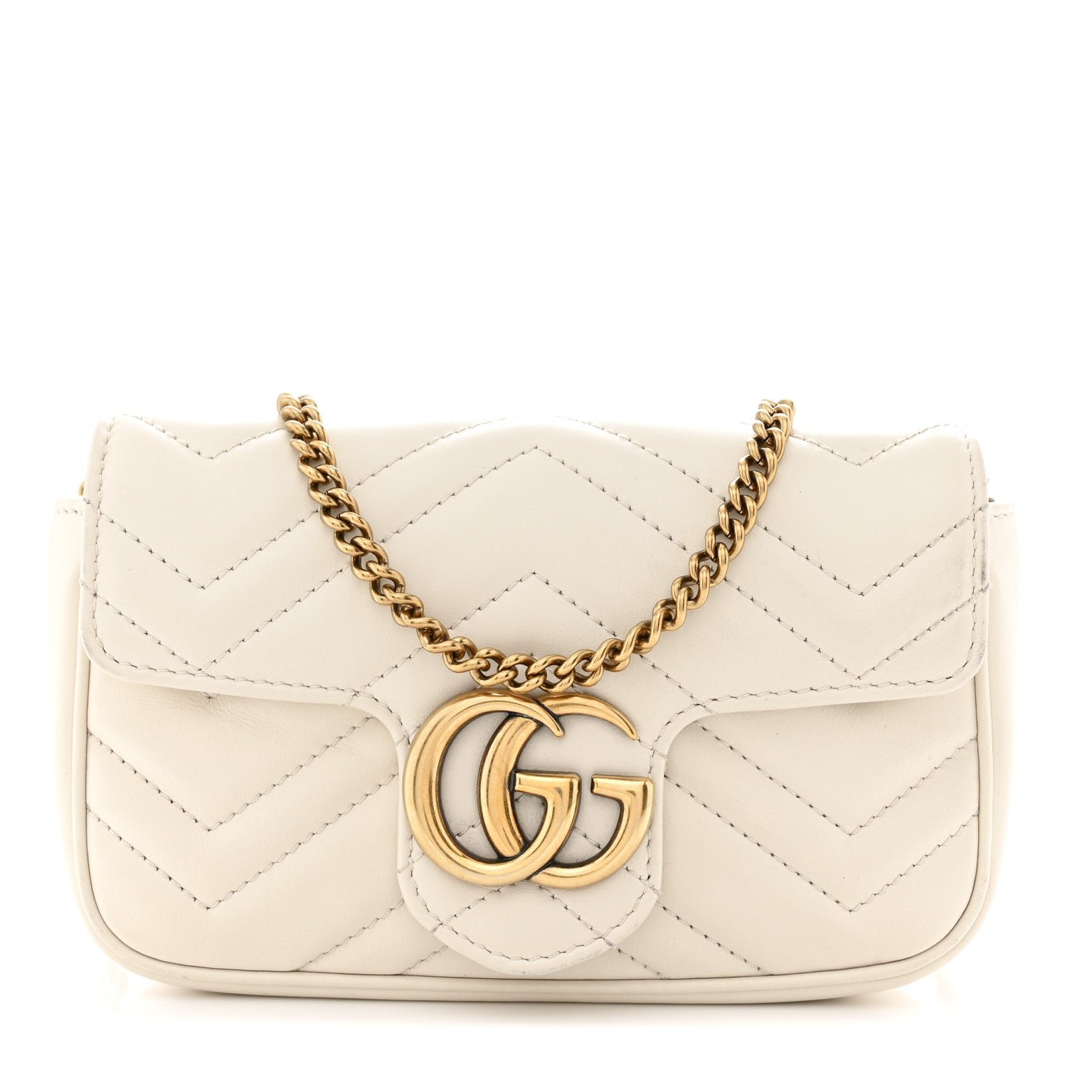 Gucci Calfskin Matelasse Super Mini GG Marmont Shoulder Bag White