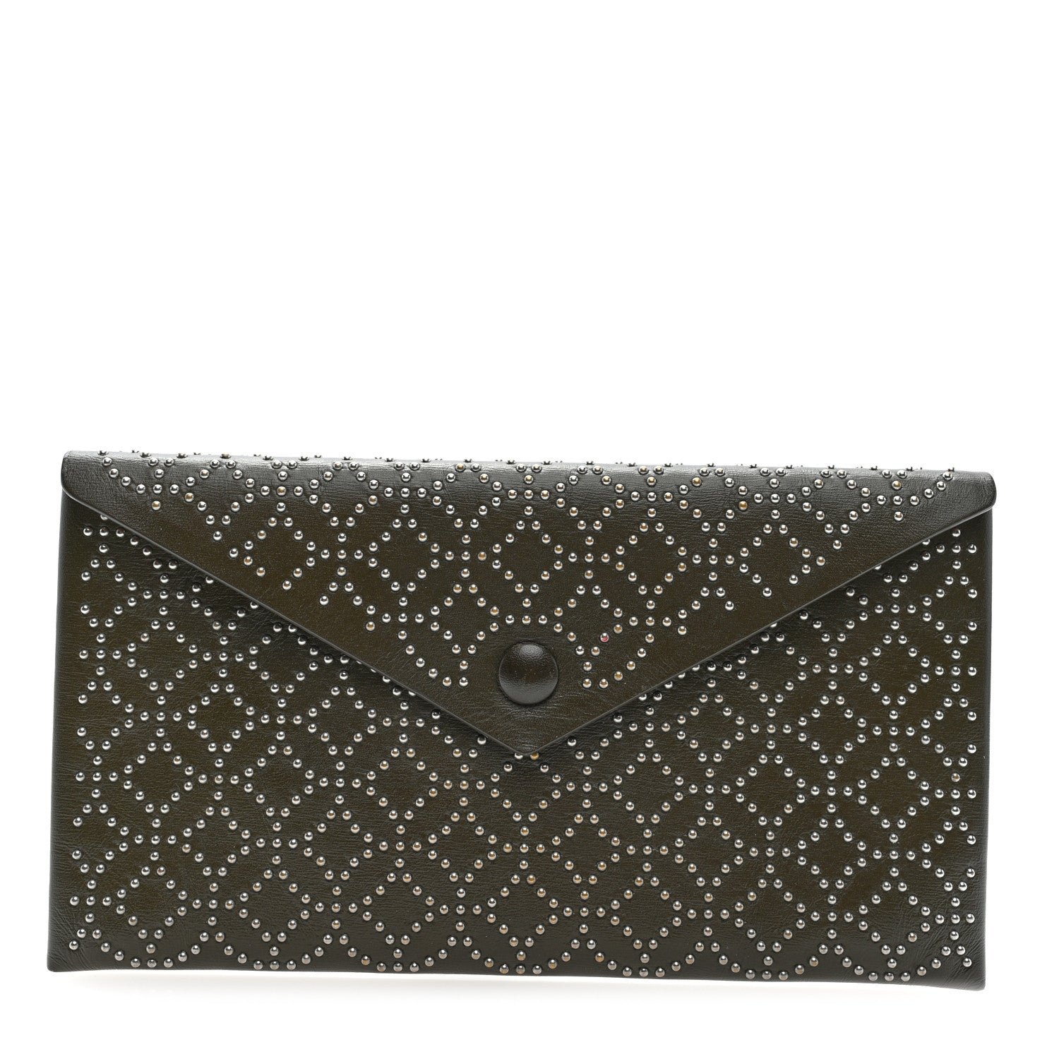 Alaia Alaia Calfskin Arabesque Studded Small Louise Envelope Clutch Olive