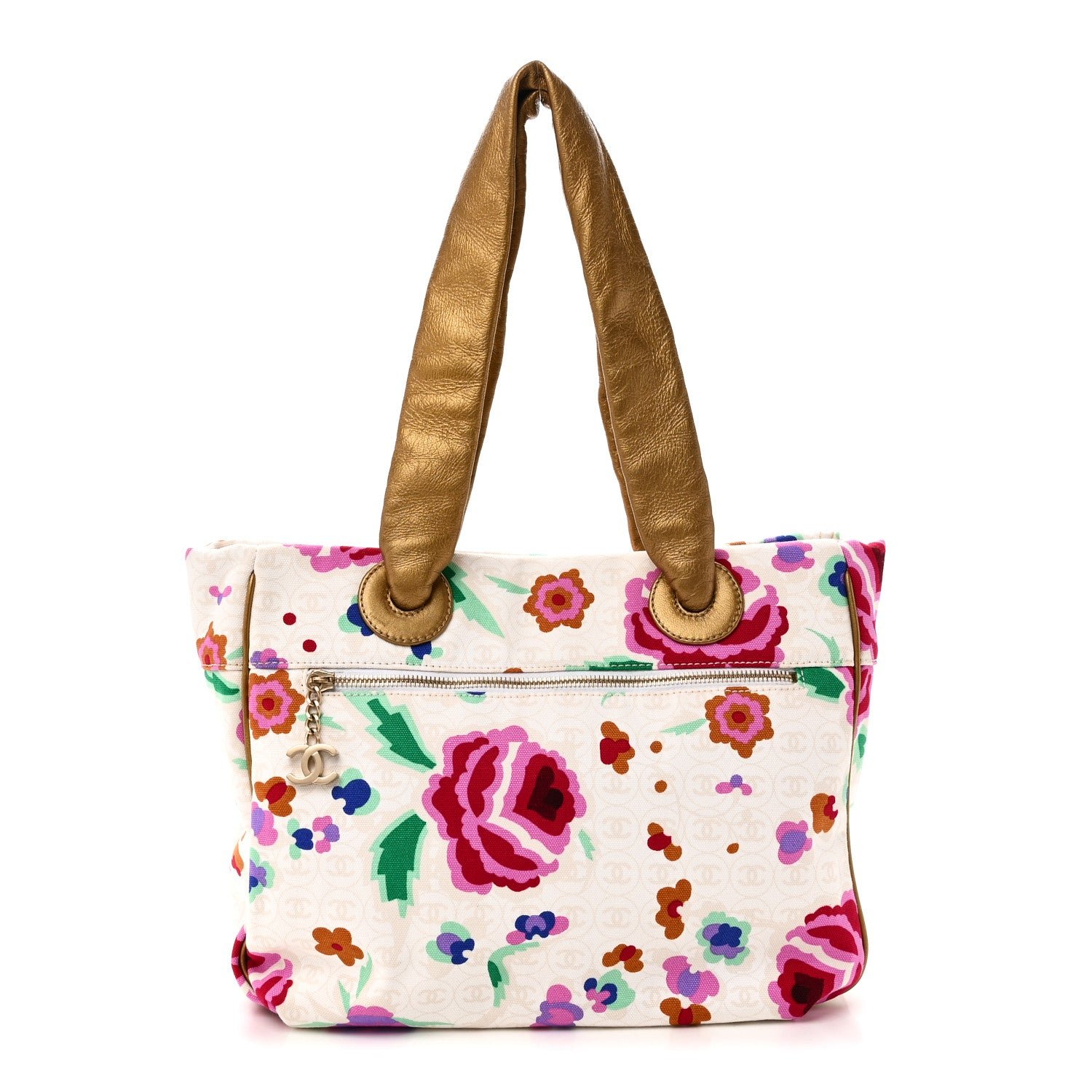 Chanel Canvas Floral Print Tote Multicolor
