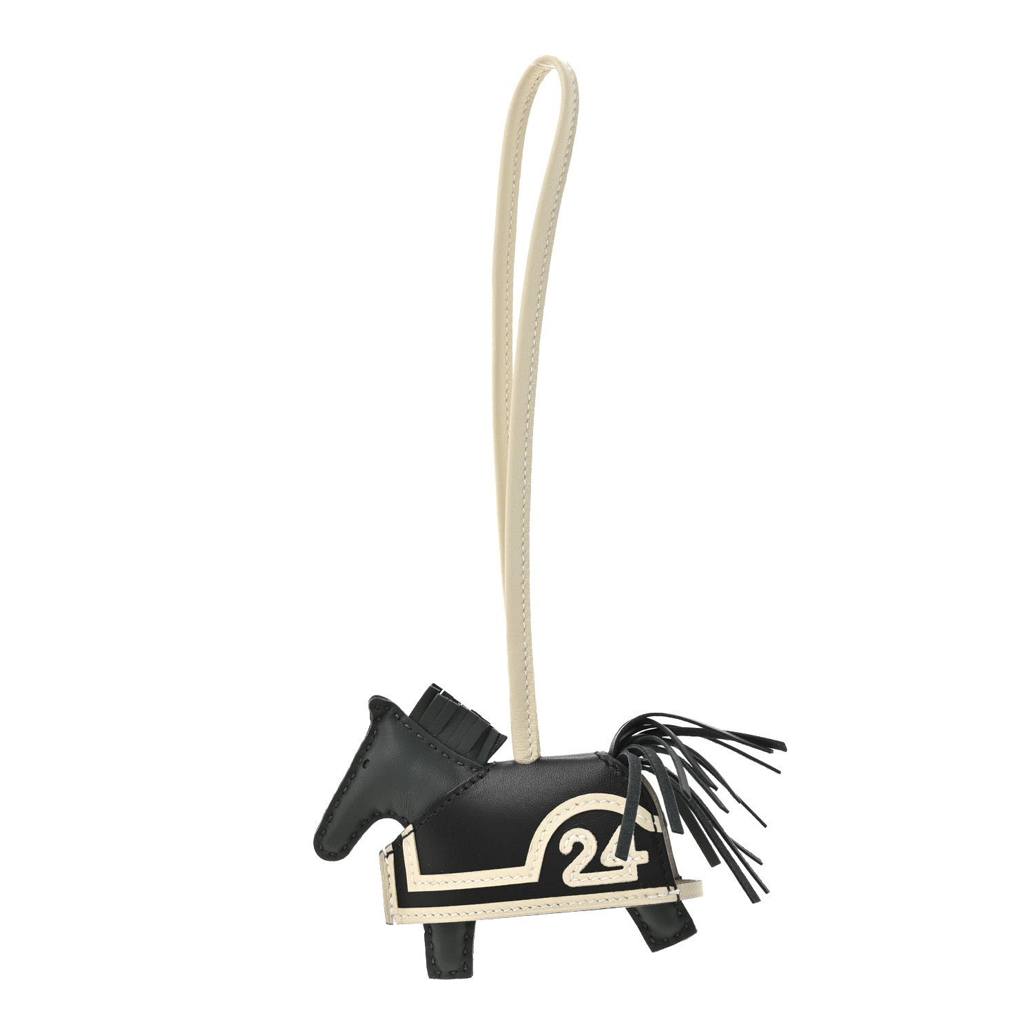 Hermes Milo Lambskin Grigri Rodeo Robeo 24 Bag Charm PM Vert Mangrove Black Craie