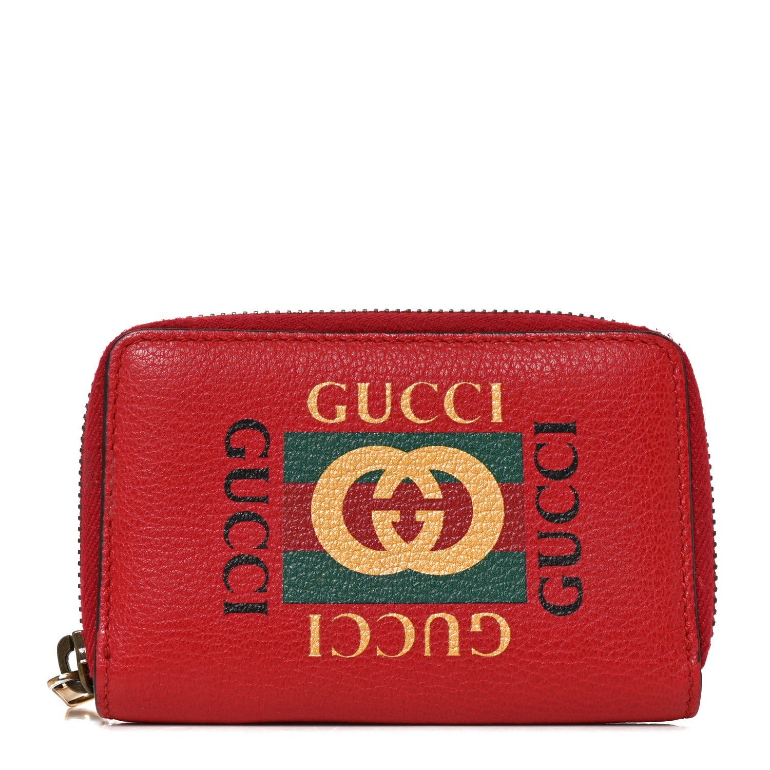 Gucci Calfskin Logo Zip Around Card Case Hibiscus Red
