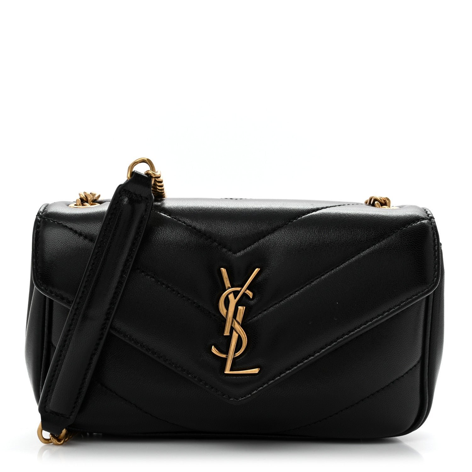 Saint Laurent Lambskin Chevron Quilted Mini Loulou Black