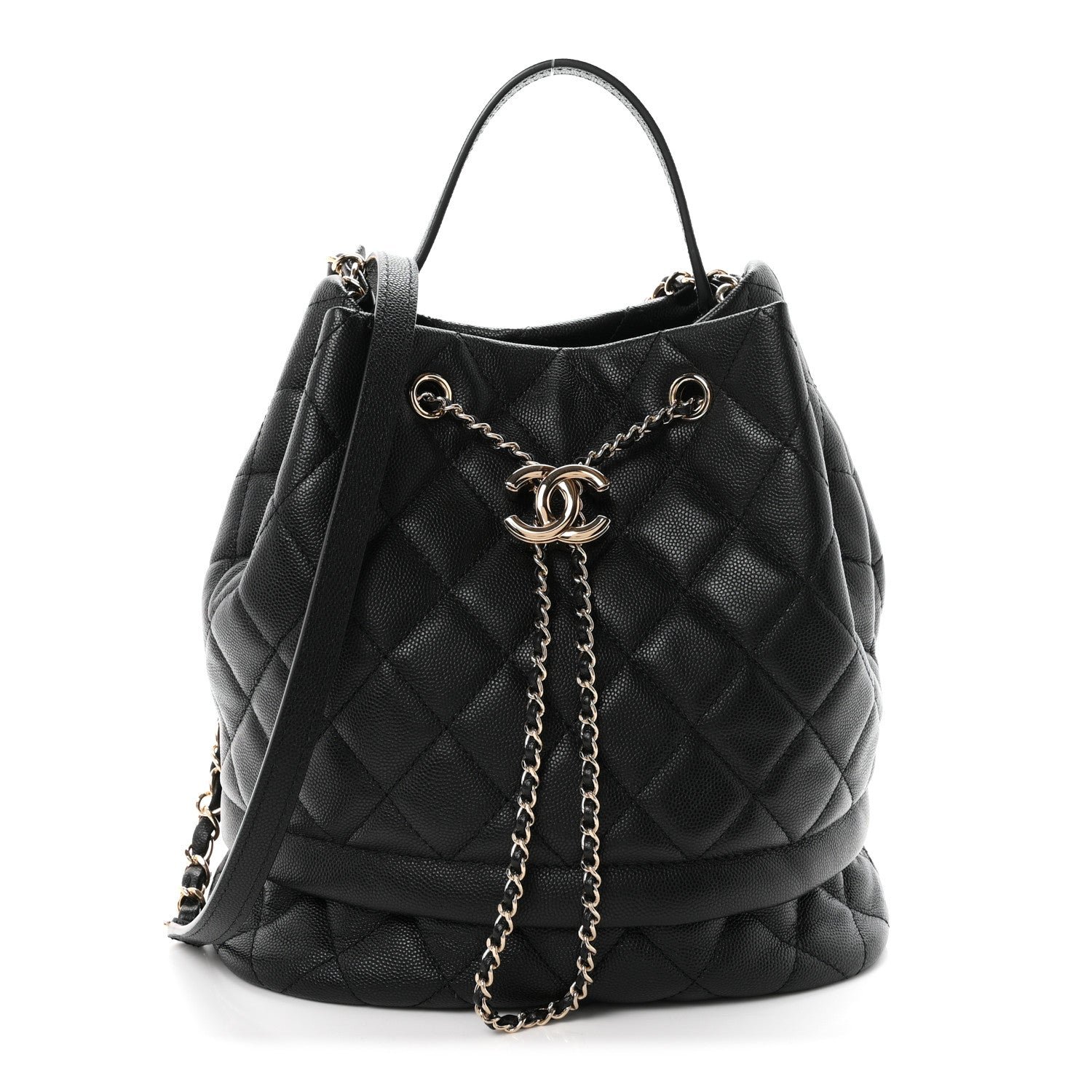 Chanel Caviar Quilted Large Rolled Up Bucket Drawstring Bag Black