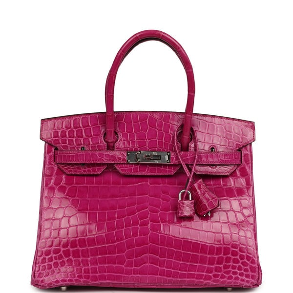Pre-owned Hermes Birkin 30 Rose Scheherazade Shiny Niloticus Crocodile Palladium Hardware