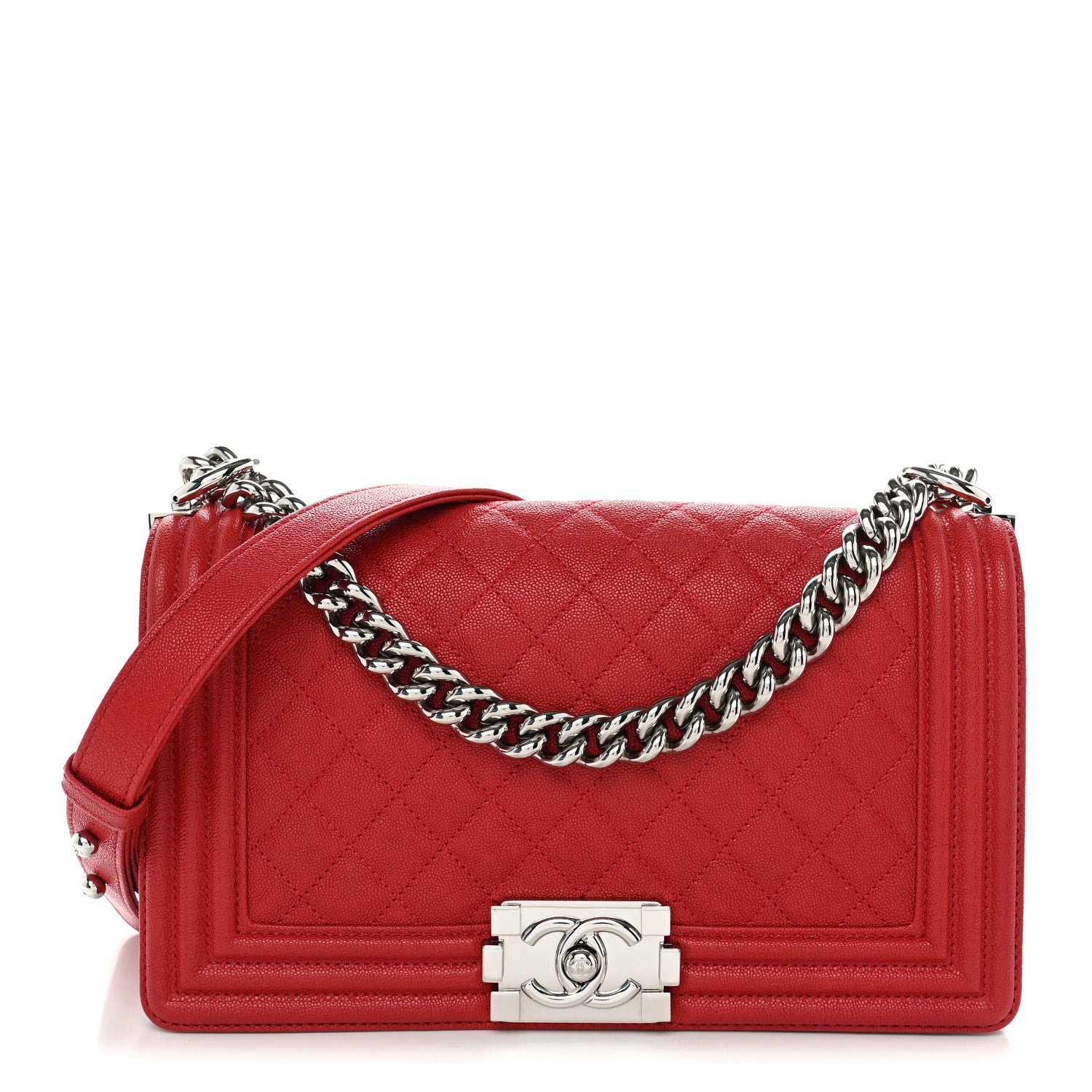 Chanel Caviar Quilted Medium Boy Flap Red