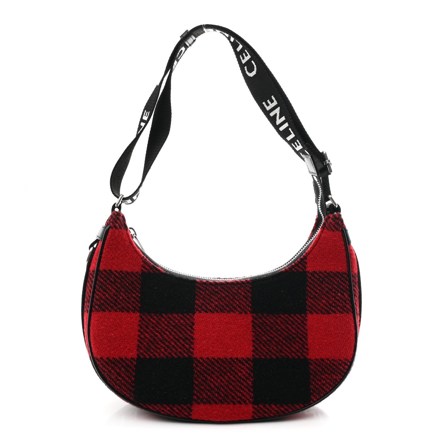 Celine Celine Wool Tartan Medium Ava Triomphe Shoulder Bag Red Black