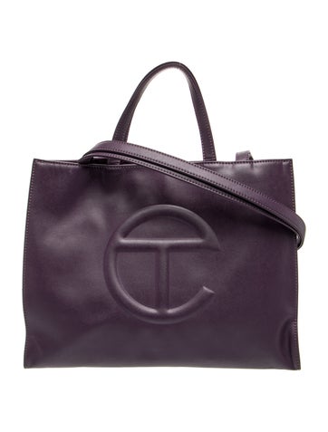 Vegan Leather Medium Eggplant Shopping Bag Medium