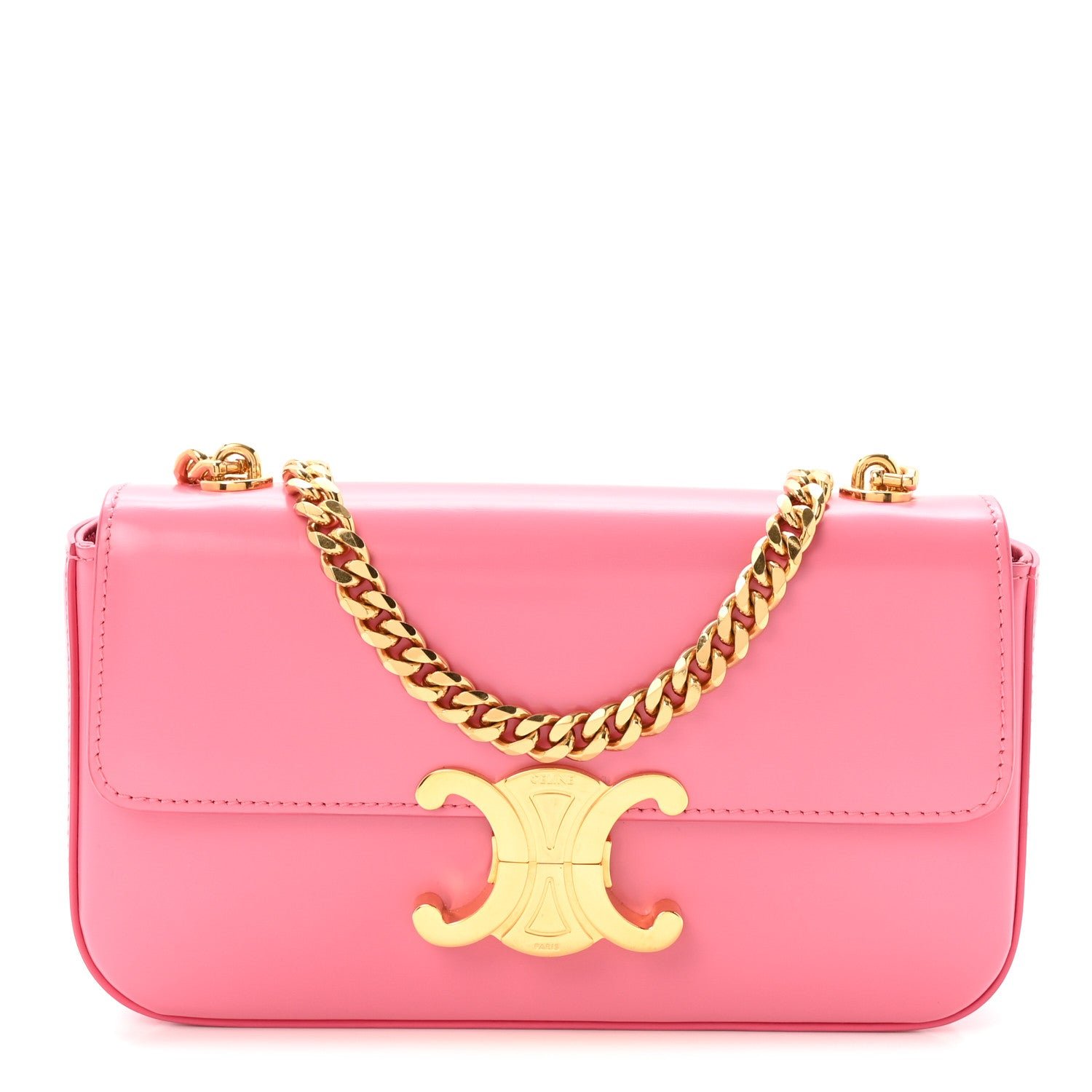 Celine Celine Shiny Calfskin Triomphe Chain Shoulder Bag Flamingo