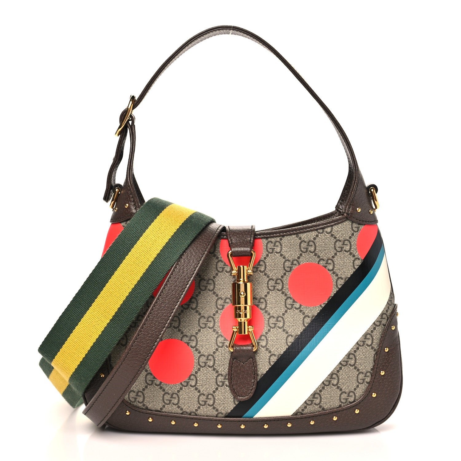 Gucci GG Supreme Monogram Web Geometric Small Jackie 1961 Beige Multicolor Brown Sugar