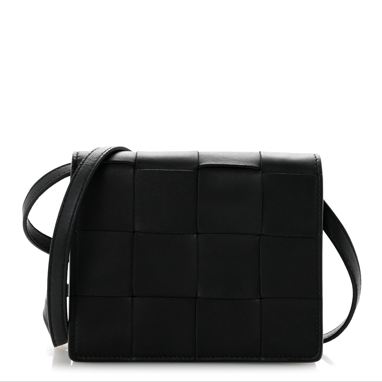 Bottega Veneta Lambskin Maxi Intrecciato Mini Cassette Crossbody Bag Black