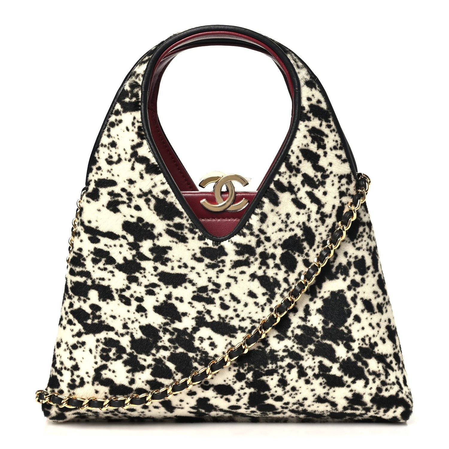 Chanel Pony Hair Printed Chic Lady Small Shopping Tote White Black