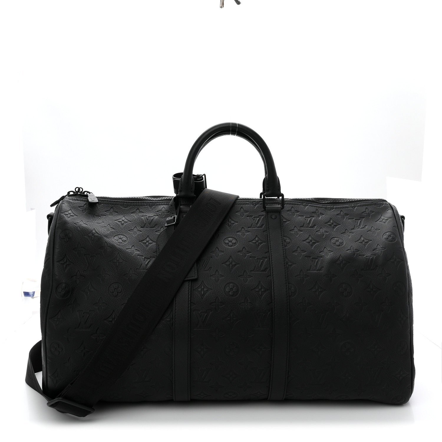 Louis Vuitton Calfskin Shadow Monogram Keepall Bandouliere 50 Black