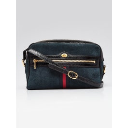 Gucci Blue Suede/Crinkle Patent Leather Small Ophidia Crossbody Bag