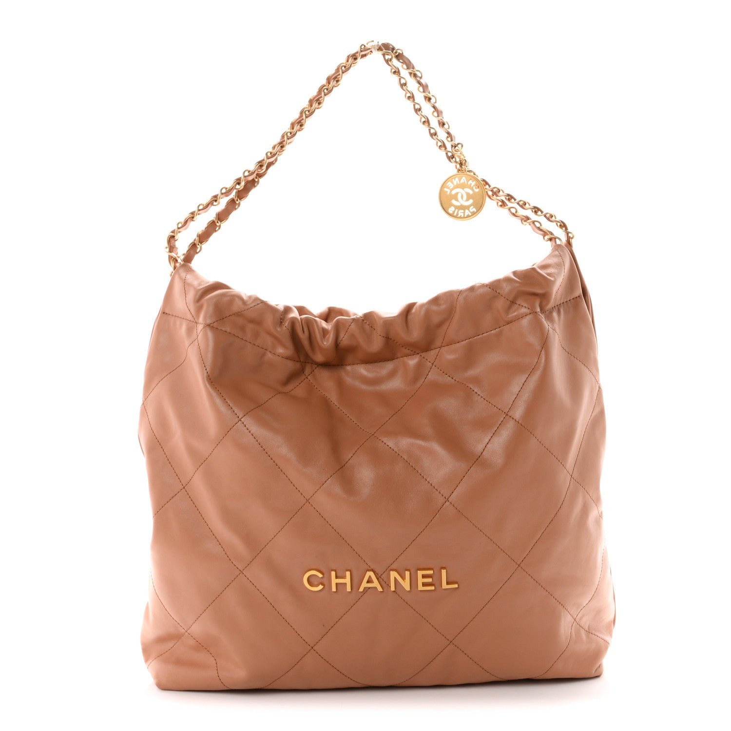 Chanel Shiny Calfskin Quilted Chanel 22 Camel