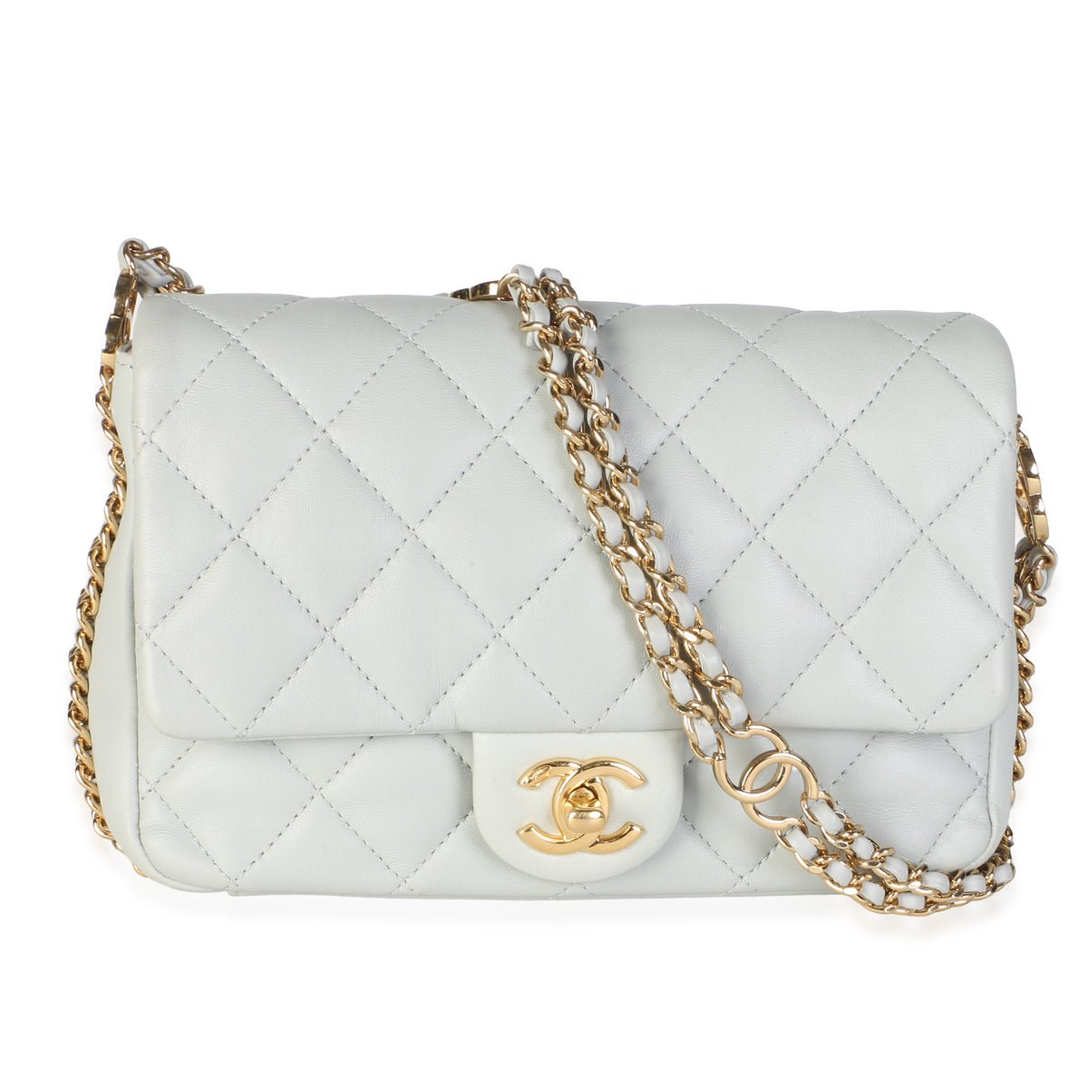 Dusty Blue Quilted Lambskin CC You Mini Flap Bag