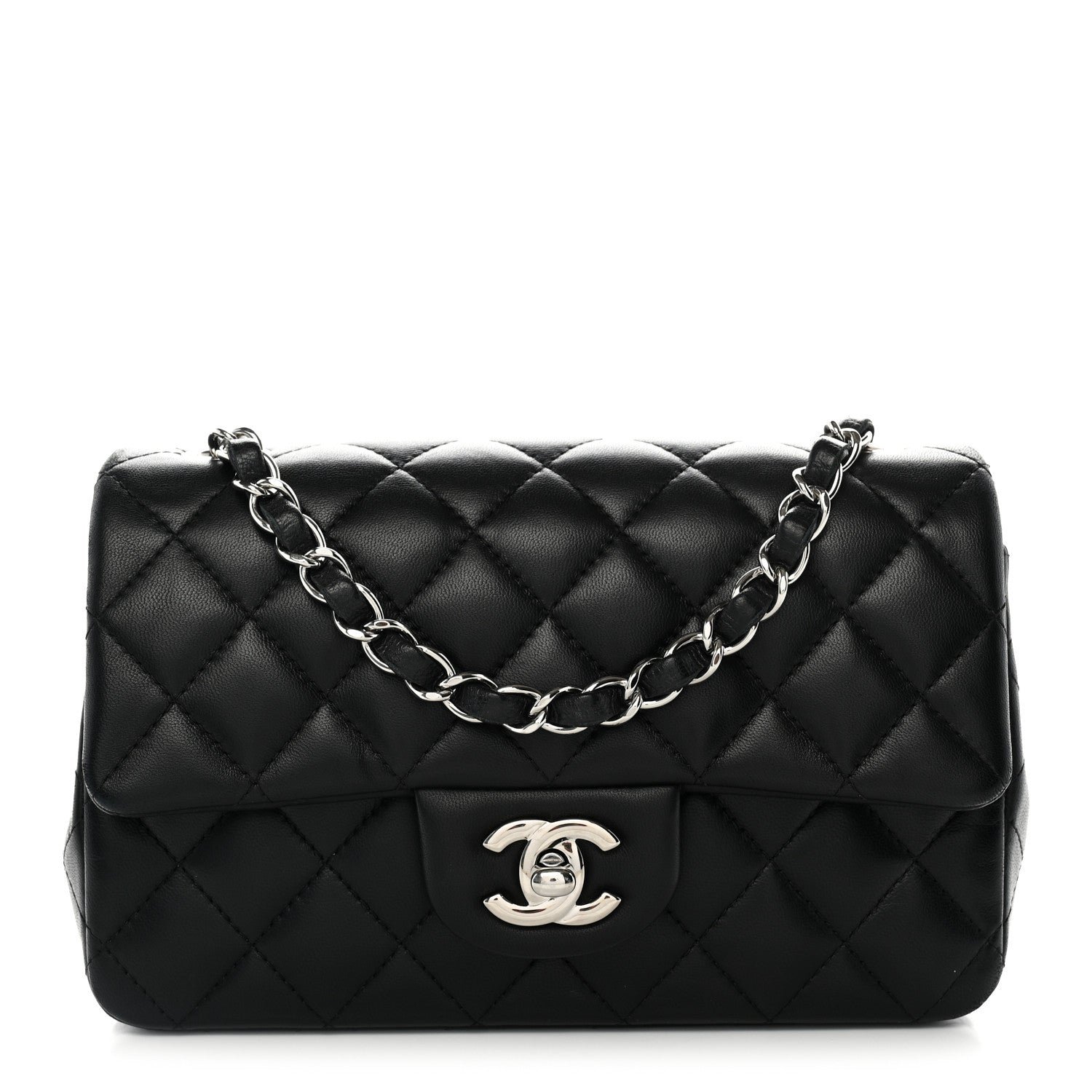 Chanel Lambskin Quilted Mini Rectangular Flap Black