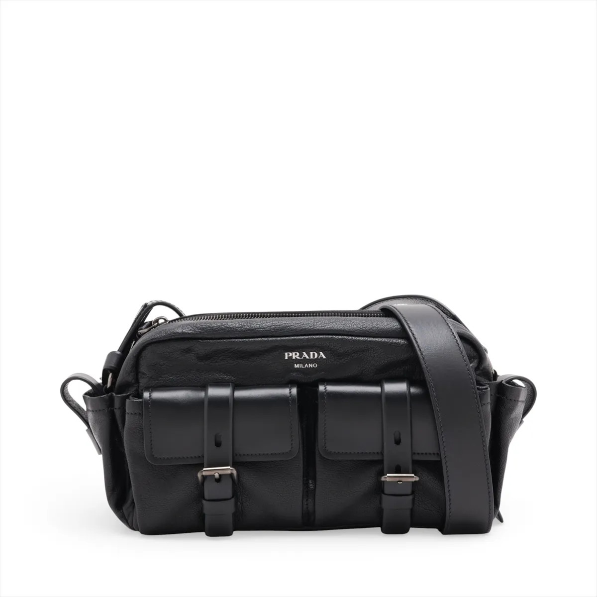 Prada routes Leather Shoulder bag Black