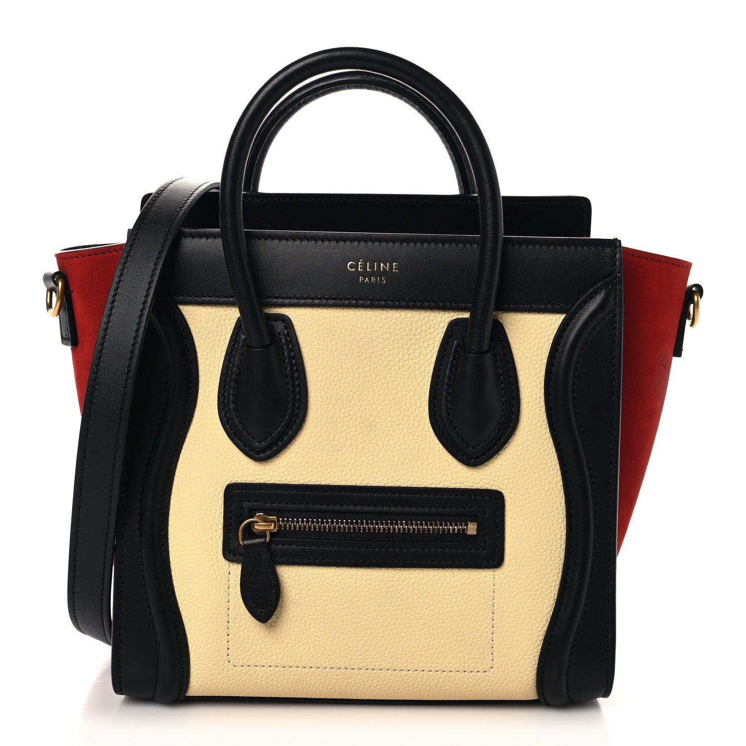Celine Drummed Calfskin Nubuck Nano Tri-Color Luggage Ruby