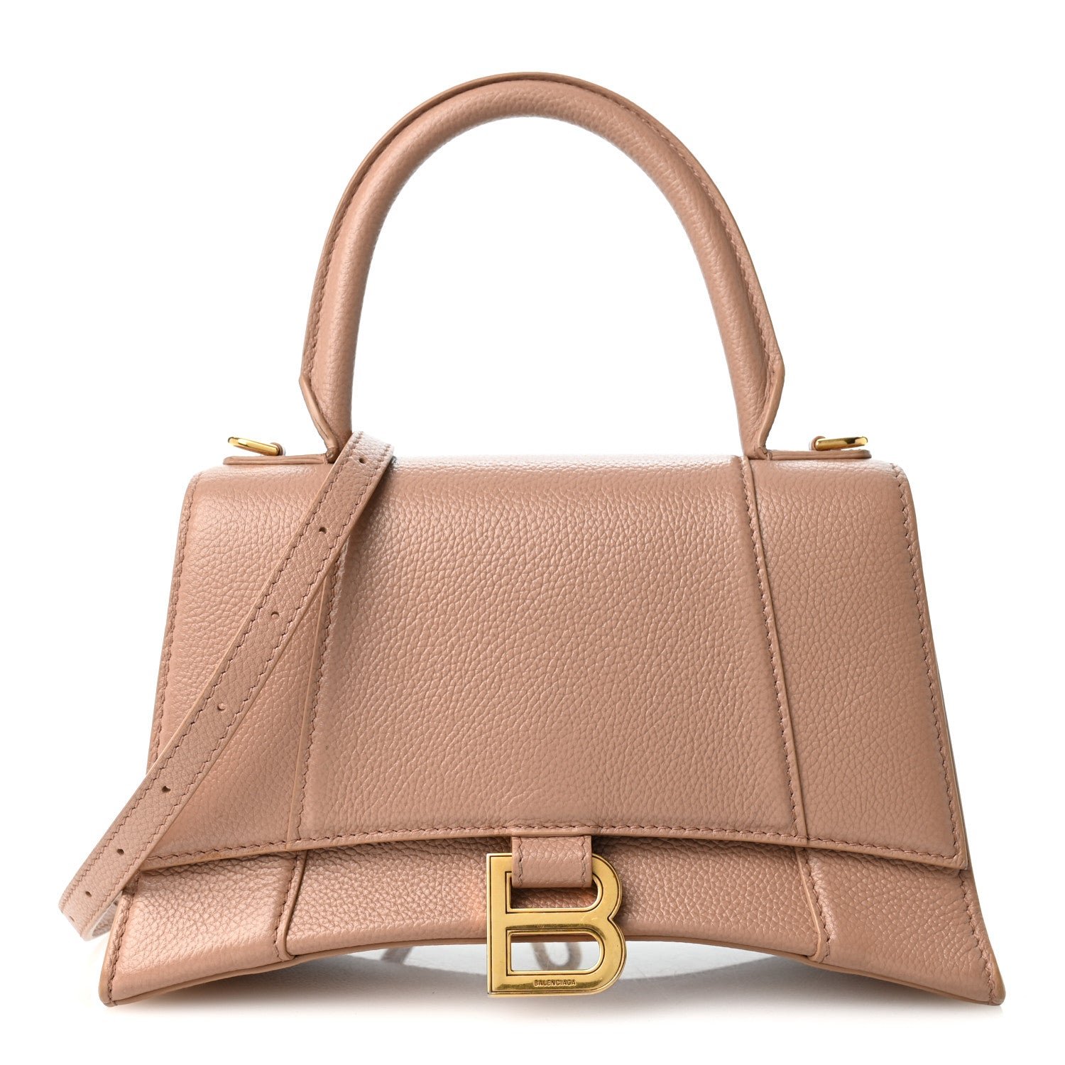 Balenciaga Grained Calfskin Small Hourglass Top Handle Bag Nude Beige