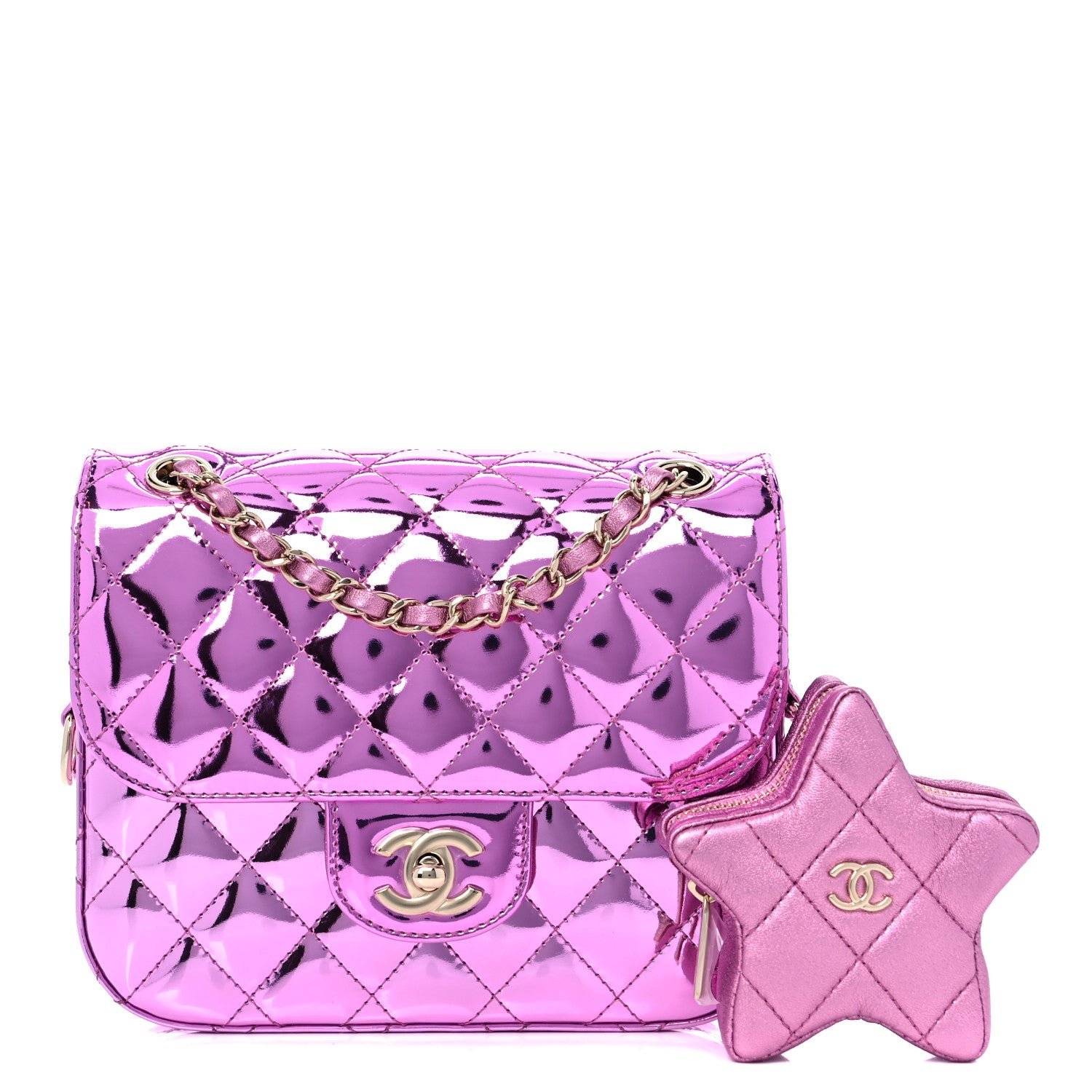 Chanel Mirror Calfskin Metallic Calfskin Quilted Hollywood Boulevard Flap With Coin Purse Light Purple