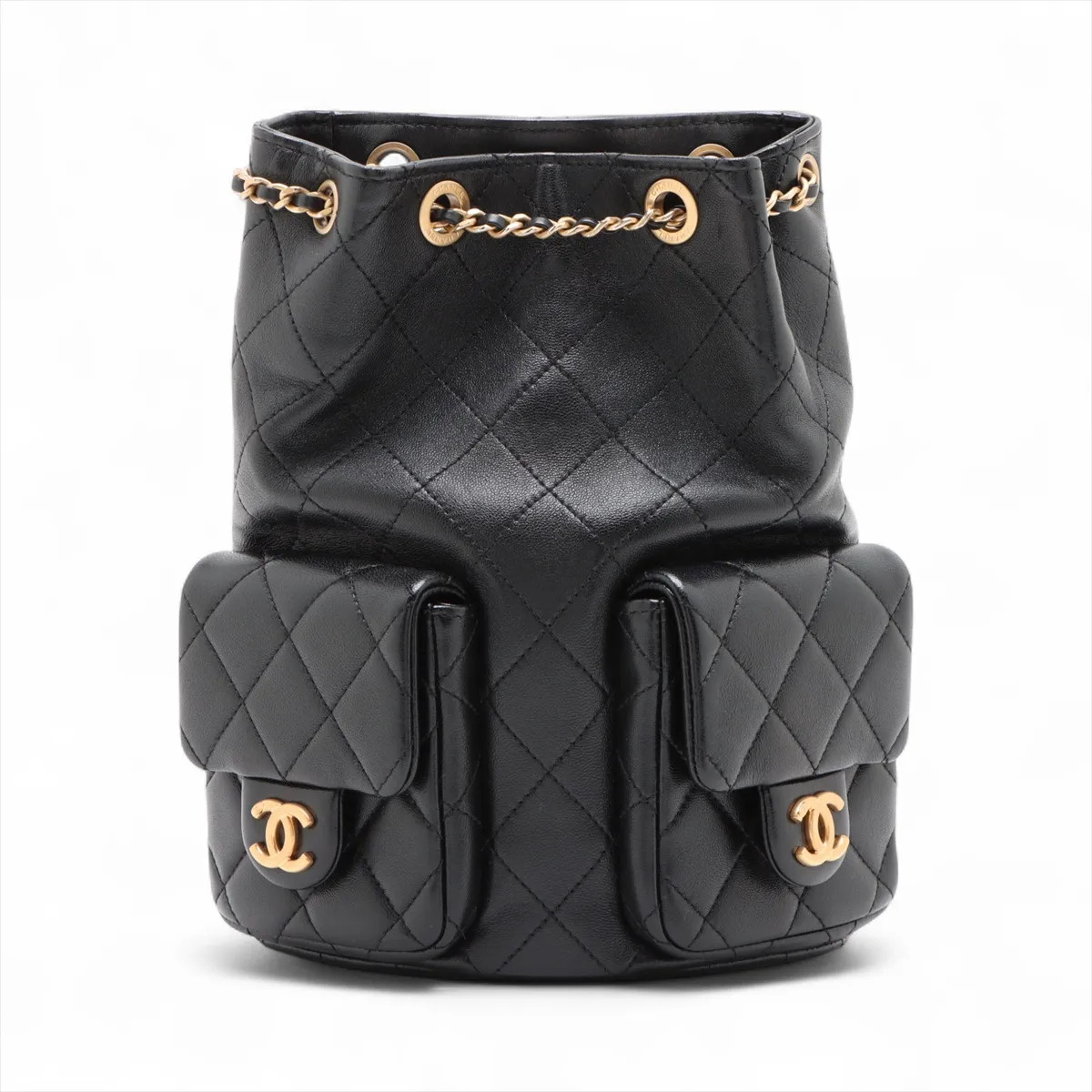 Chanel Matelasse Lambskin Chain Backpack Black Gold Metal Fittings random plate