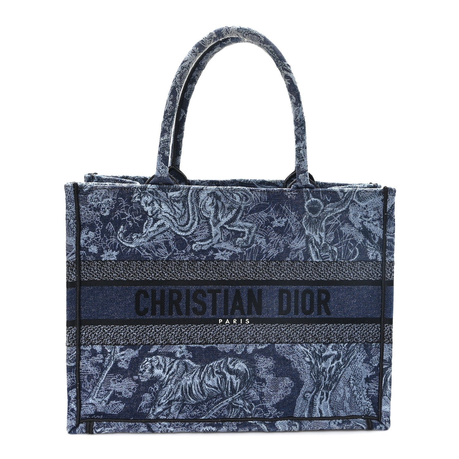Christian Dior Canvas Embroidered Medium Dioriviera Toile De Jouy Book Tote Blue Black
