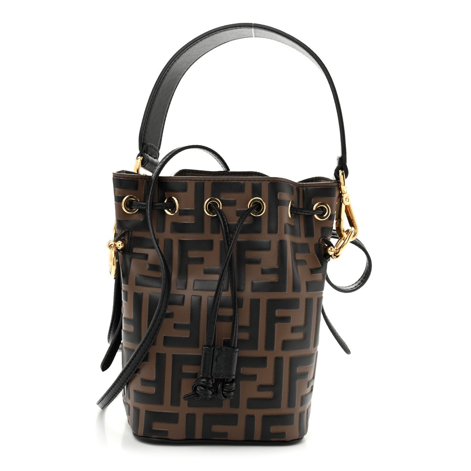 Fendi Vitello Liberty F is Fendi Bi-Color FF 1974 Embossed Mini Mon Tresor Bucket Bag Maya Black