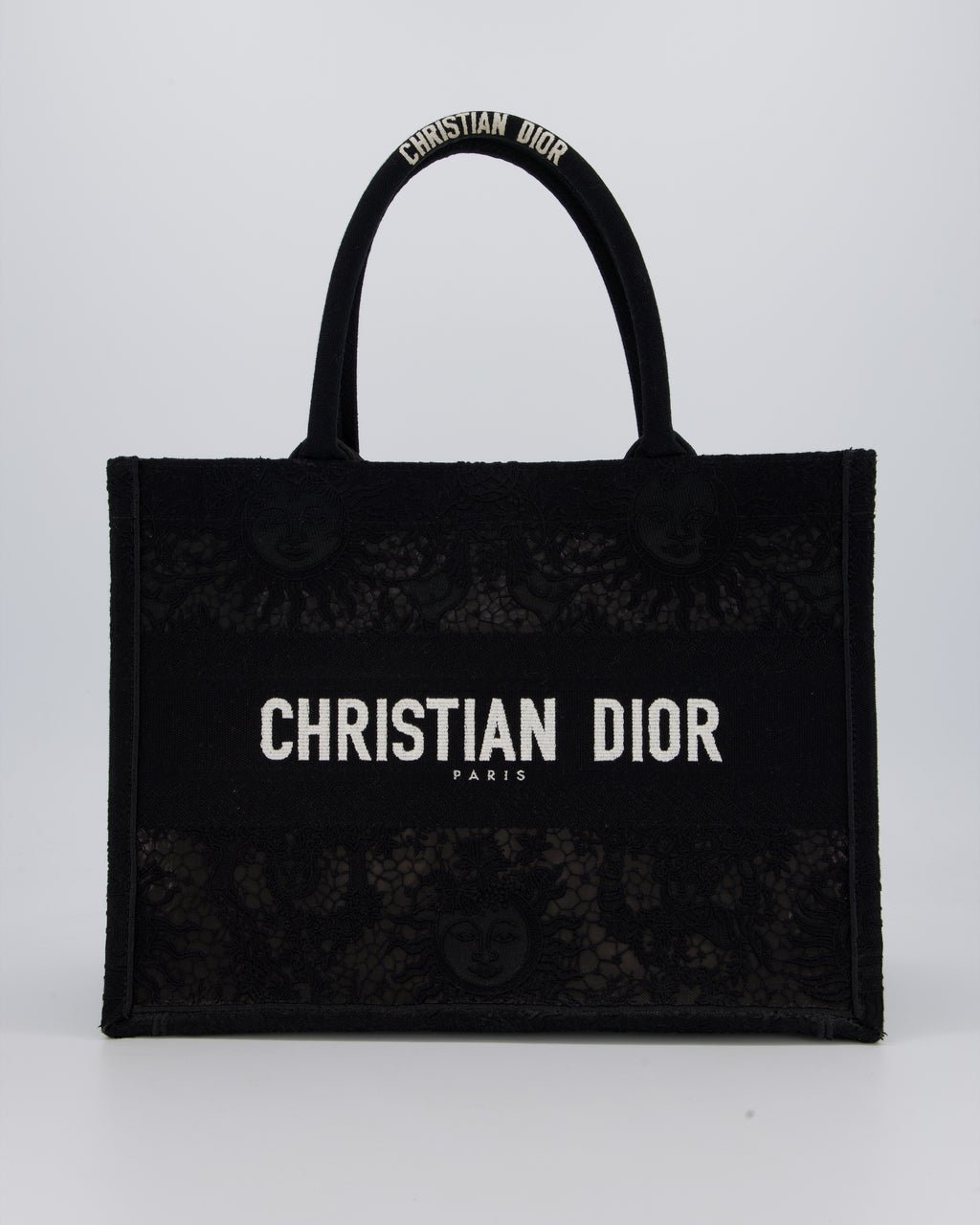 Christian Dior Small Book Tote in Black Embroidry and White Logo